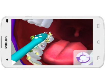 De Sonicare for Kids-app geeft aan waar ze moeten poetsen