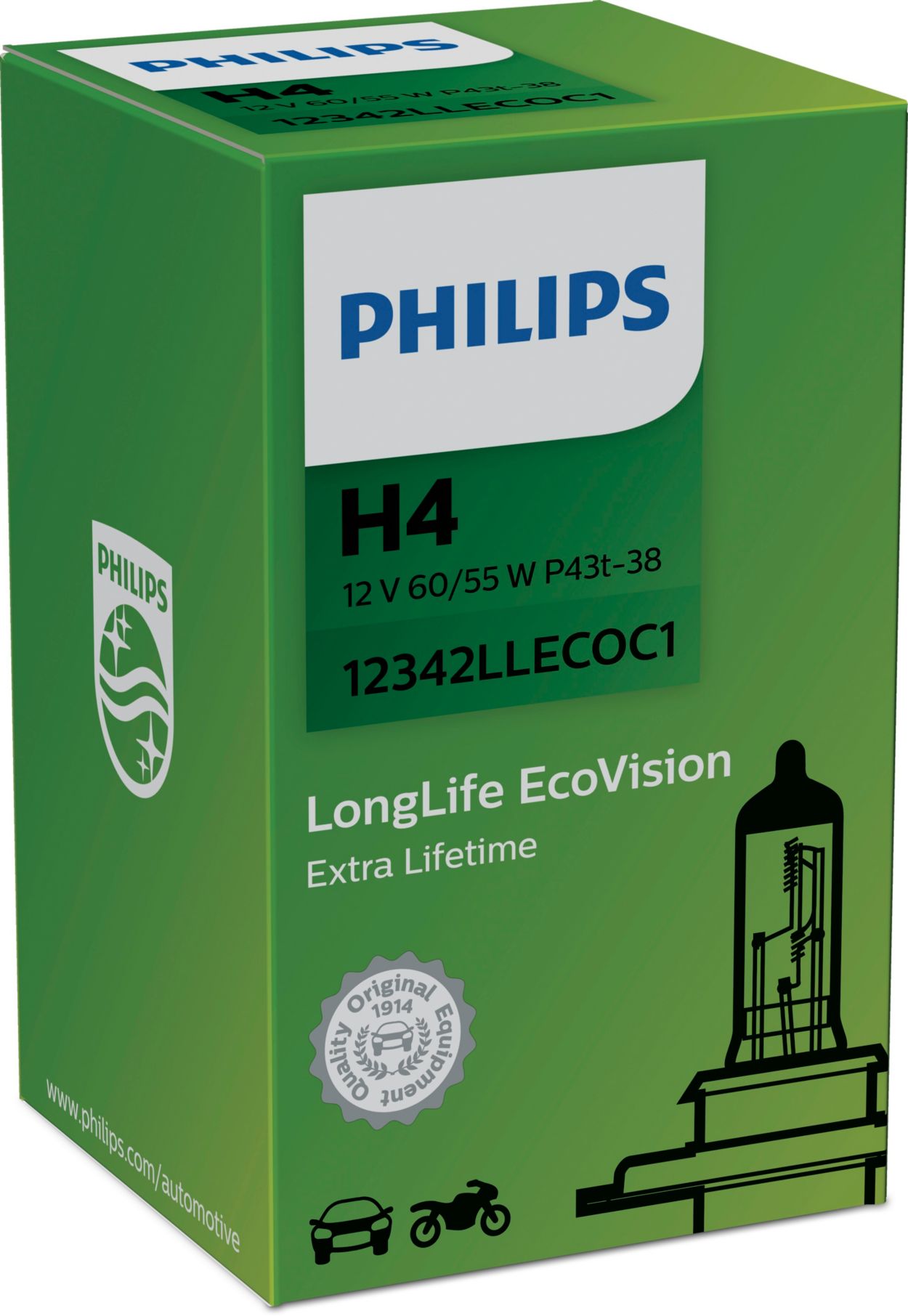  Philips Bombilla H4 12 V 60/55 W 4 Larga Vida 12342LLECOC1 :  Automotriz