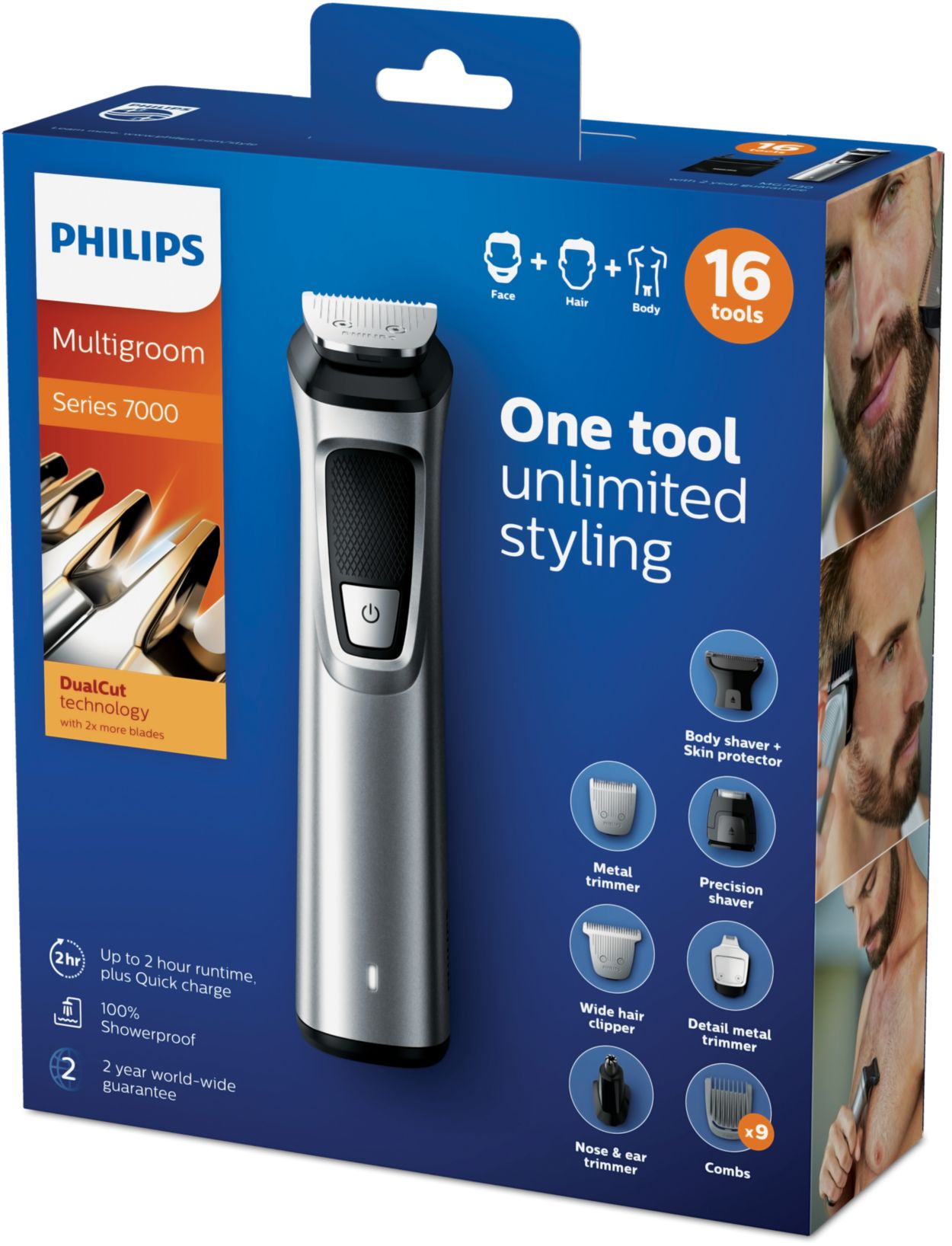 Philips Recortadora de Barba 19 en 1, Series 7000, Máquina Cortar Pelo,  Cortapelos, Hombre para Cara, Orejas, Nariz y Cuerpo, Incluye One Blade,  Inalambrico, Recargable, Plata, MG7736/25 : : Belleza