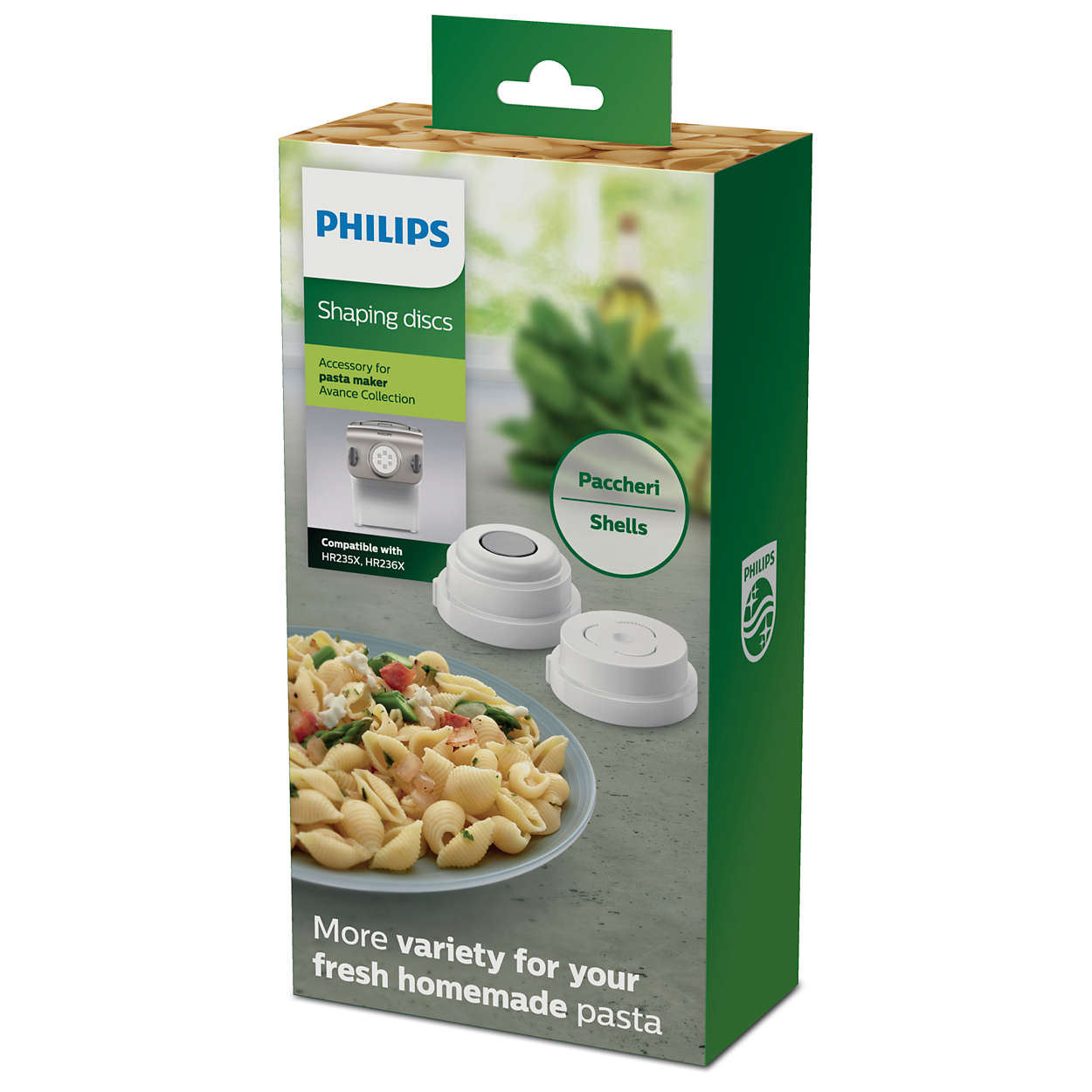 Plastic Philips HR2345/19 Pastamaker 150 W Bianco & HR2490/10 Kit per Paccheri e Conchiglie Plastica 