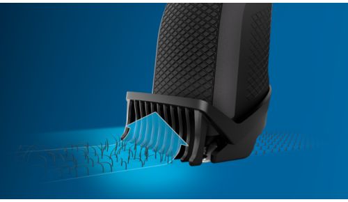 Trims evenly and captures low-lying hairs