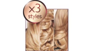 3 styles: straight, big curls and waves