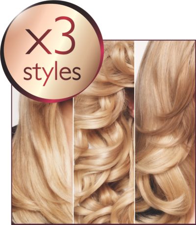 3 styles: straight, big curls and waves