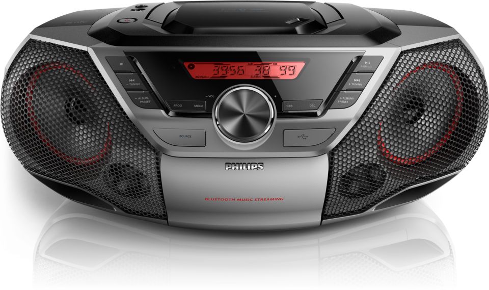 Portable CD Boombox with Bluetooth, USB, Radio, and Bass Boost - Black