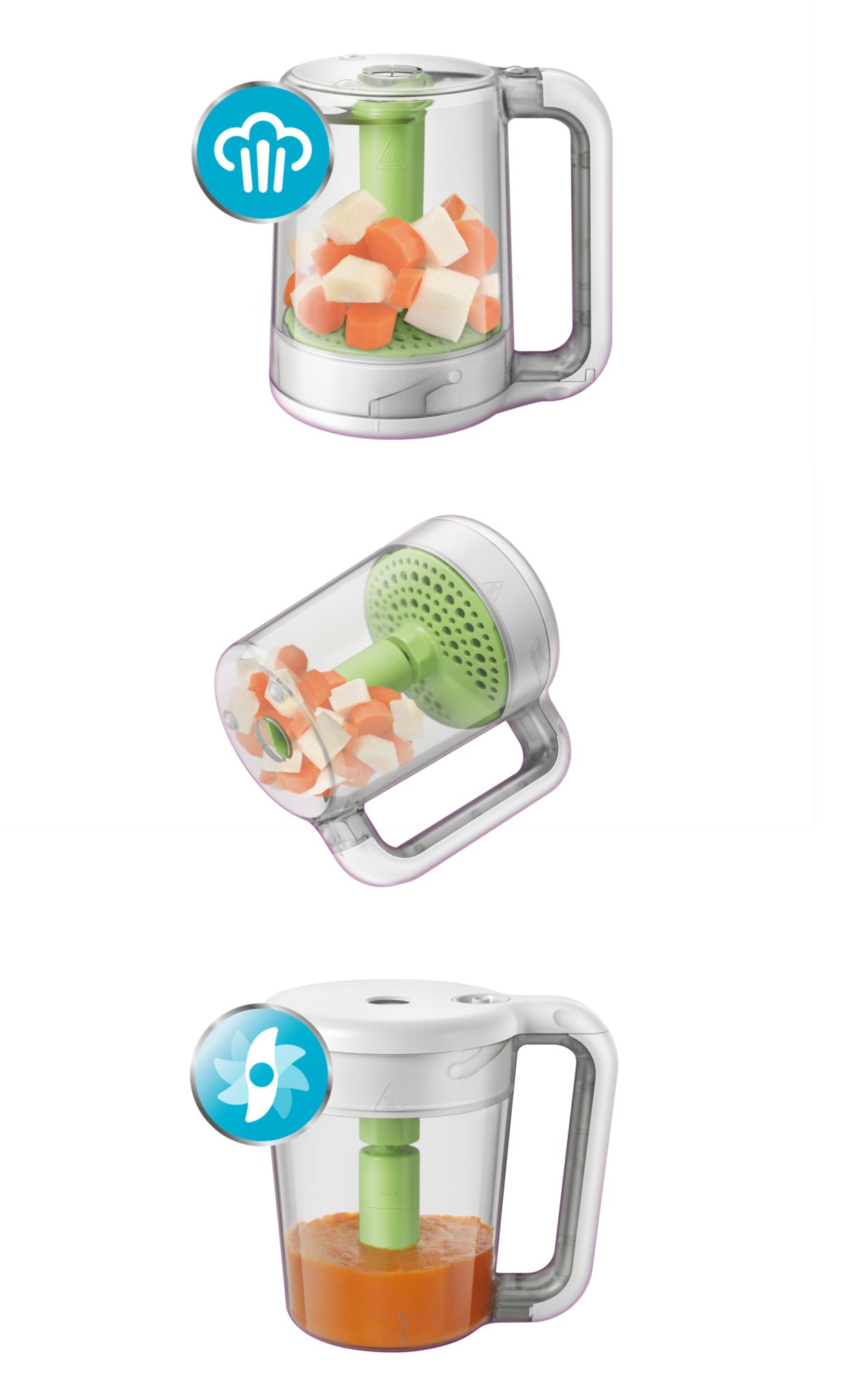 Philips Avent Preparador de alimentos para bebés 4 en 1 Vaporizador y  batidora SCF885/01 en color verde que incluye el sistema de almacenamiento  de alimentos para bebés SCF721/20 