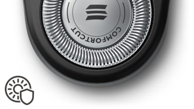 Rounded edges move smoothly over skin for a protective shave