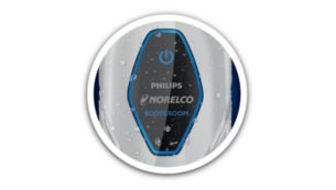 Battery light indicates the battery status (low/ full)