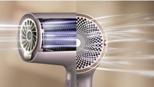 Sèche les cheveux 20 % plus rapidement qu’un sèche-cheveux de 2 300 W* 