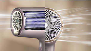 Kuivaa hiukset 20 % nopeammin kuin 2 300 watin hiustenkuivaimella*