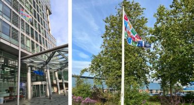 SDG-vlag bij Philips-kantoren in Amsterdam en Drachten
