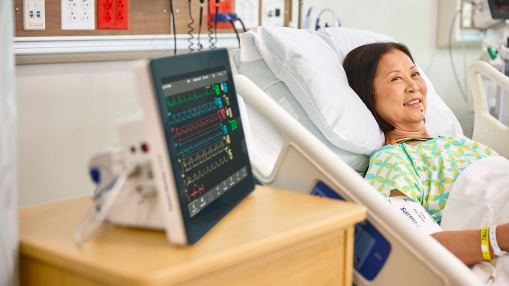 Patient being monitored in general care using patient monitor 6500