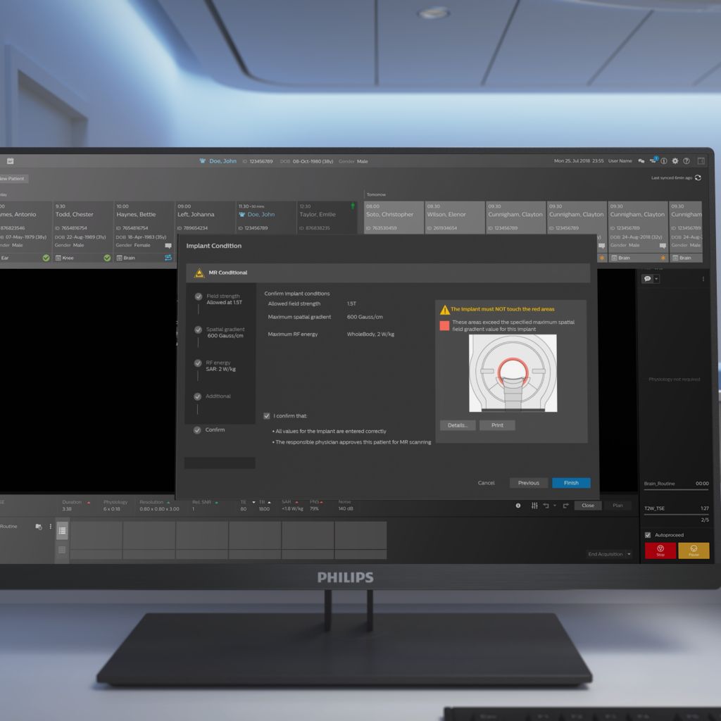 Easy set-up of scanning parameters for scanning patients with MR Conditional implants