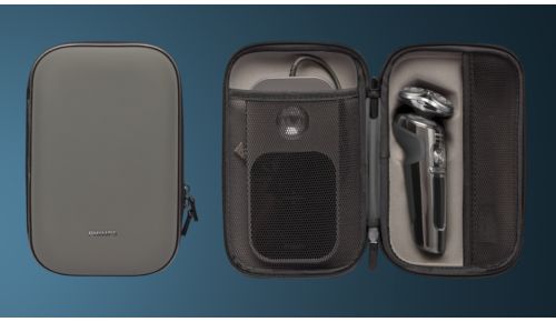 De luxe etui beschermt uw scheerapparaat, accessoires en Qi-oplaadpad