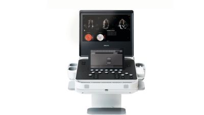 Philips Ultrasound Compact System 5500 CV with cardiac imaging display front view