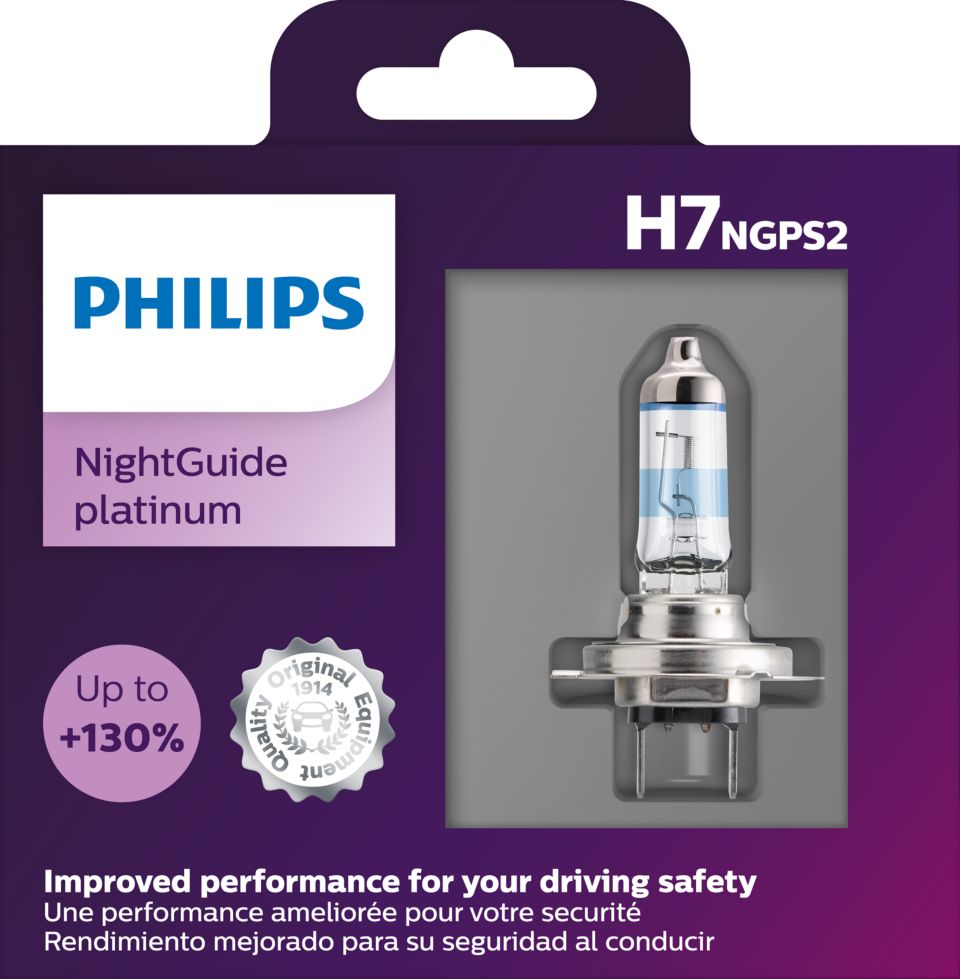  Philips Automotive Lighting H7 NightGuide Platinum - Bombilla  para faros delanteros, paquete de 2, (H7NGPS2) : Automotriz
