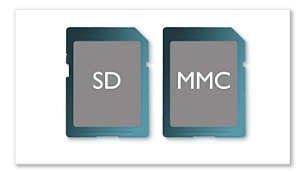 SD/MMC 記憶卡插槽可用來播放電影與檢視相片