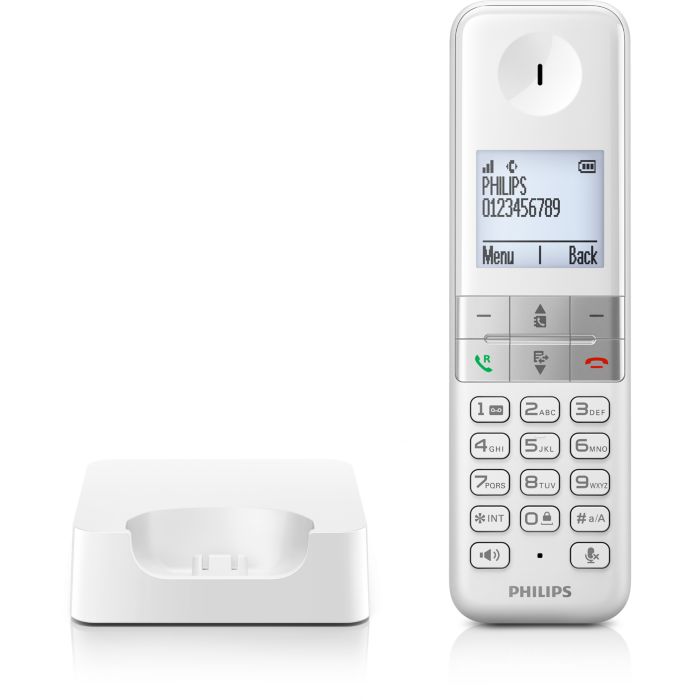 Telefone sem fios de cor branco com identificador de chamadas D4701W/34