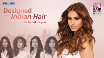 Rasha Thadani in Philips designed for Indian hair campaign with diverse hairstyles
