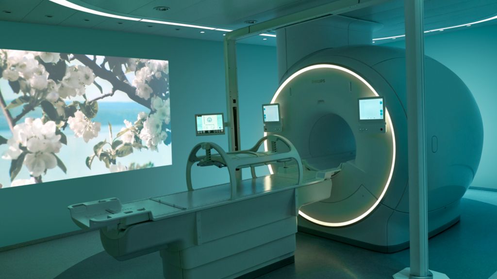 MRI exam room with Ambient Experience theme wall projection