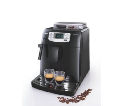 Saeco HD8751/11 - Cafetera Saeco Intelia espresso automática color negro,  1900W, espumador de leche, función de