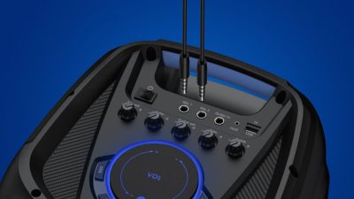 Entradas para microfone de karaokê e guitarra com função de gravação