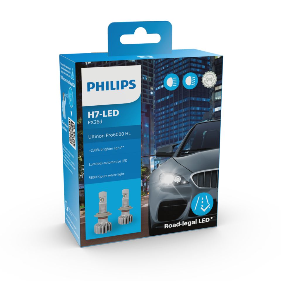 PHILIPS Ultinon - Juego de 2 bombillas LED H7 de 6200 K + 160 % PX26d  11972ULX2