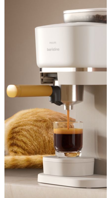 Philips Baristina със спяща котка до нея