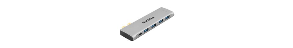 双 USB-C 插座集线器扩展到 5 端口迷你集线器。