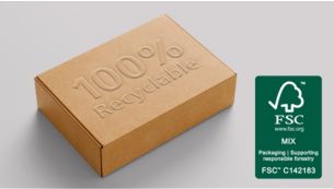 100% recyclable material and FSC-certified packaging