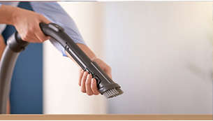 Soft brush integrated into handle, always ready to use