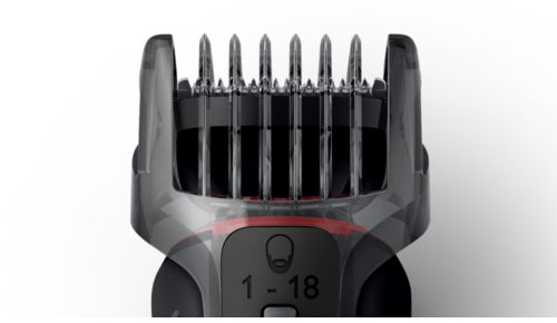 Pettine regolabarba con 18 impostazioni di lunghezza