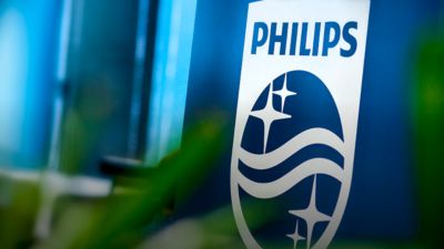 Philips shield logo against a blue background