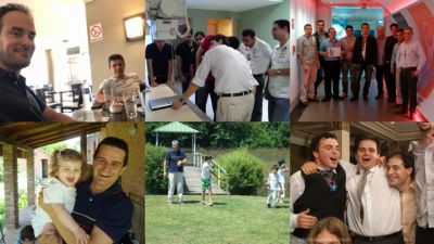 Collage of Mario Brouchy with colleagues family and friends across personal and professional moments

