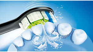 Dinaminis „Sonicare“ valymas nukreipia skystį tarp dantų