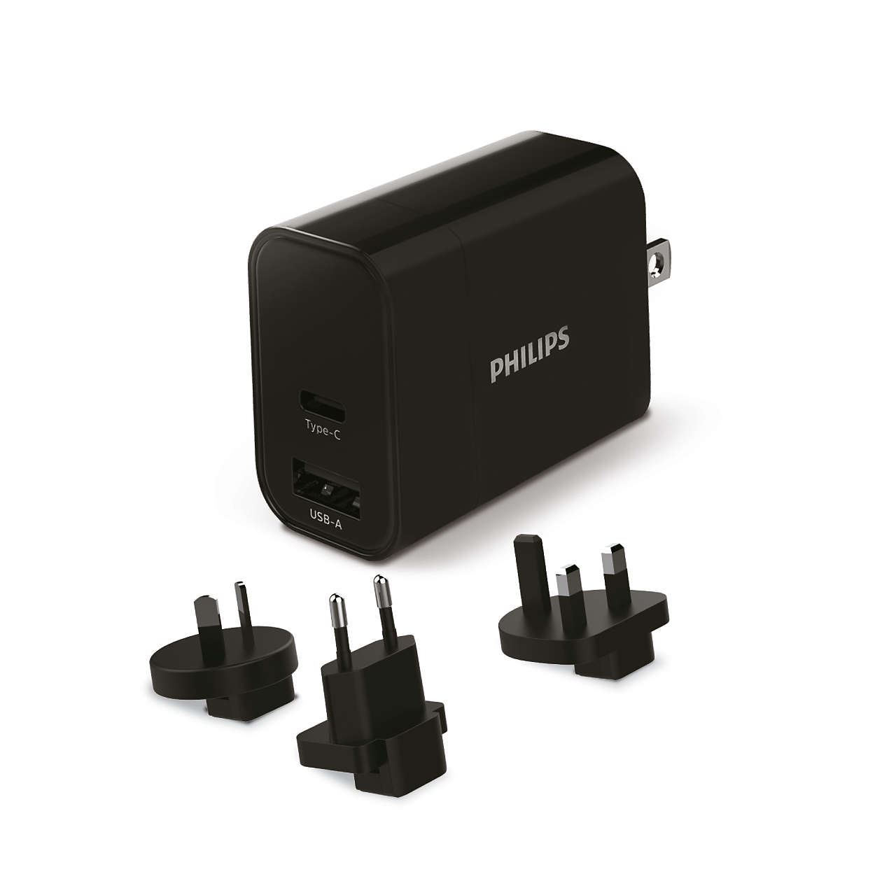Travel wall charger with Type C and USB-A ports