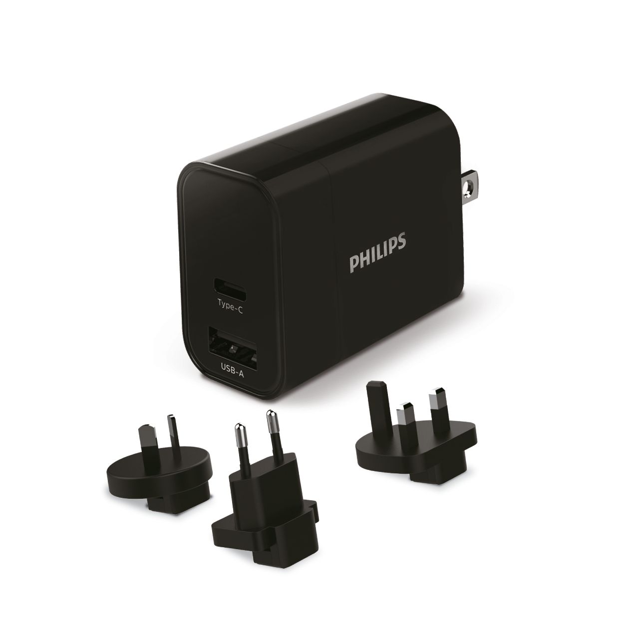 Chargeur secteur de voyage avec ports USB-A et de type C