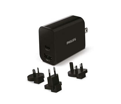 Travel wall charger with Type C and USB-A ports