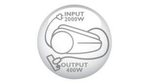 2000 Watt motor generating max. 400 Watt suction power