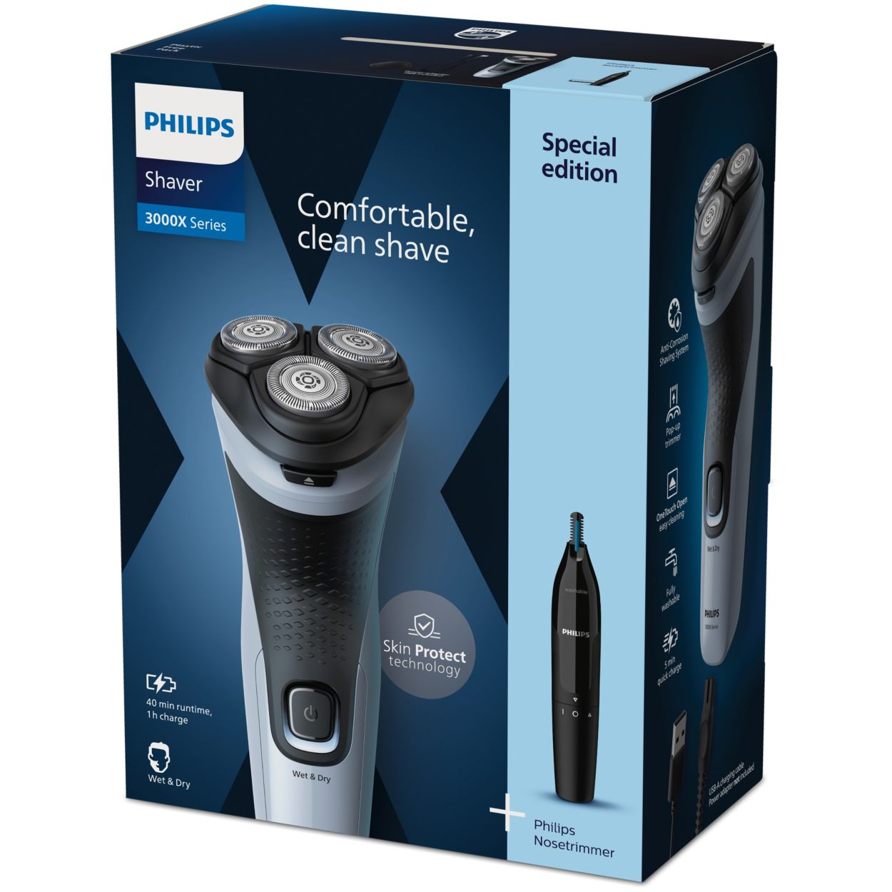 ▷ Philips Shaver 3000X Series X3003/00 Afeitadora eléctrica en seco y en  húmedo