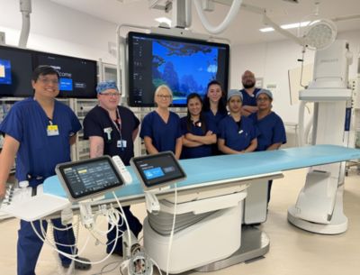 Medical team in new interventional radiology suite featuring Philips Azurion system at Mid and South Essex NHS Foundation Trust