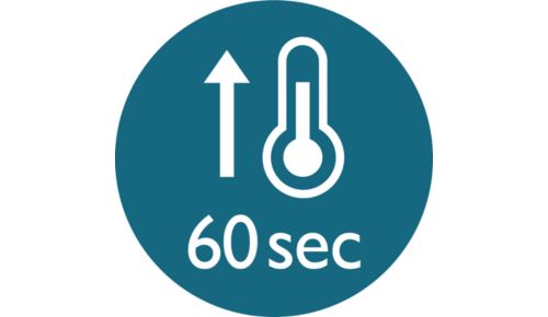 Riscaldamento rapido; pronta all'uso in 60 secondi