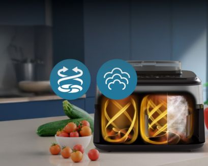 Viande ou poisson croustillants et légumes vapeur tendres
