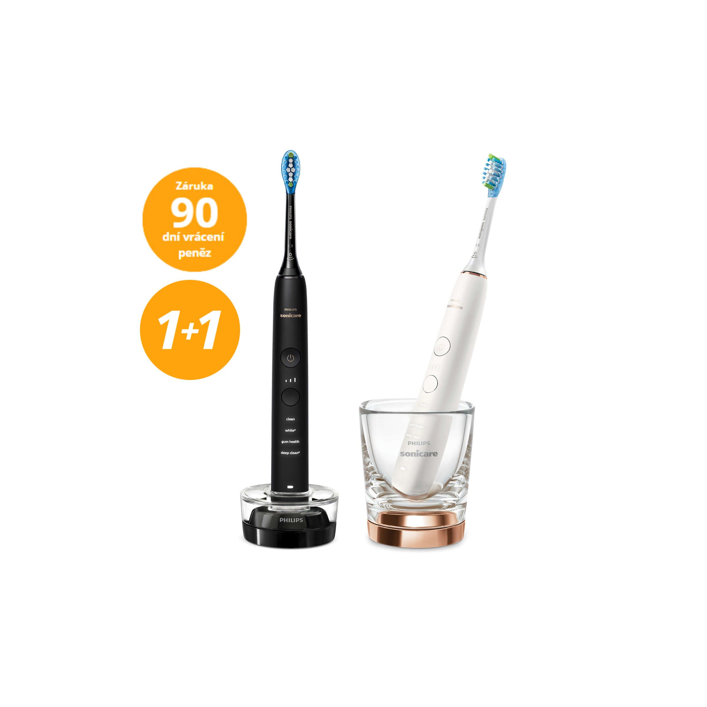 Sonicare Philips 9000 DiamondClean - Sonické Kartáčky S Aplikací A Nabíjecí Sklenička 1+1 - HX9914/57