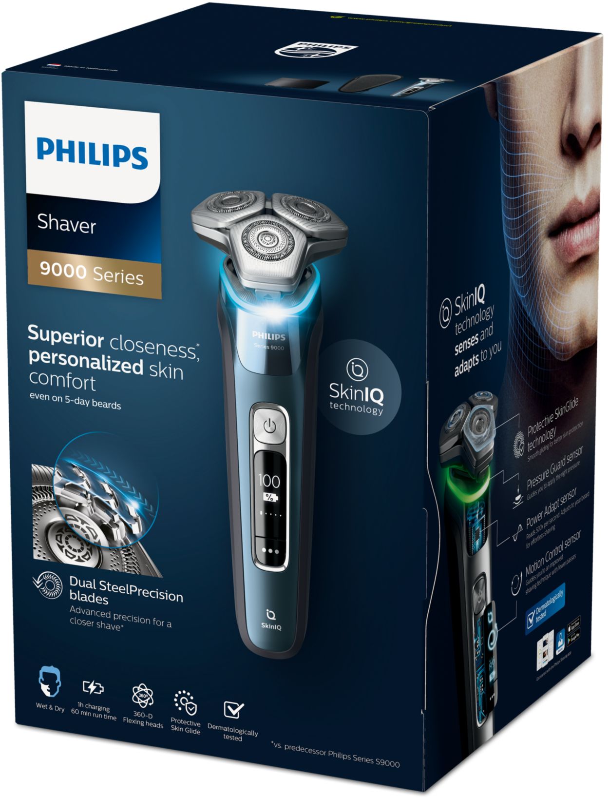 Shaver series 9000 Rasoir électrique 100 % étanche avec SkinIQ S9982/50