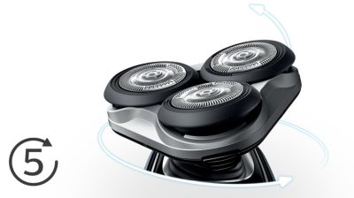 ヘッドが 5 方向に自在に動いてすばやい深剃りを実現