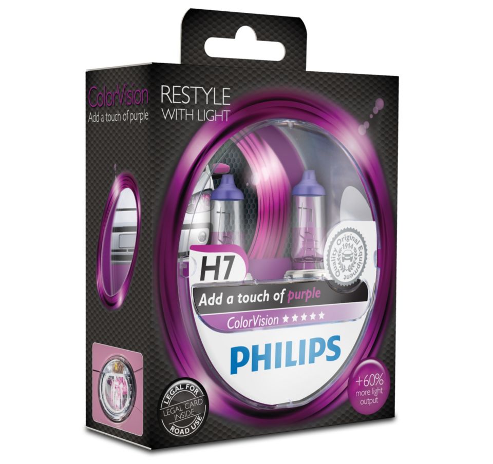 Ampoule PHILIPS H7 Color Vision 12V 55W +60% touche de violet