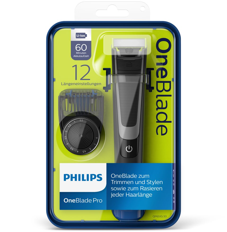 PHILIPS Norelco OneBlade Pro Kit, recortadora y afeitadora eléctrica  híbrida, QP6510 + kit de cuerpo OneBlade, 3 piezas, negro, 1 unidad