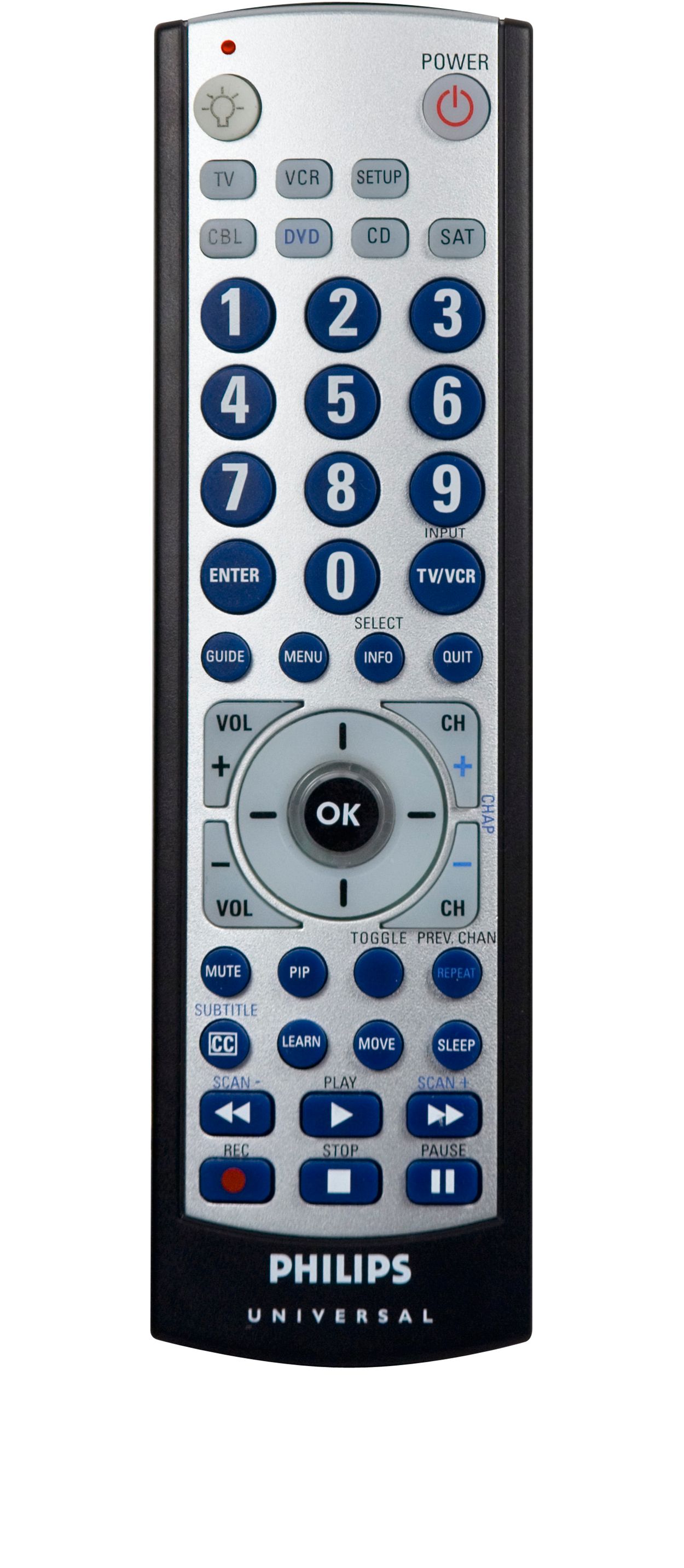Télécommande programmable pour 6 appareils à grosses touches