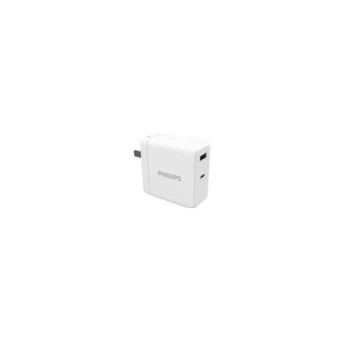 插壁式充电器，带 USB-A 和 USB-C 端口