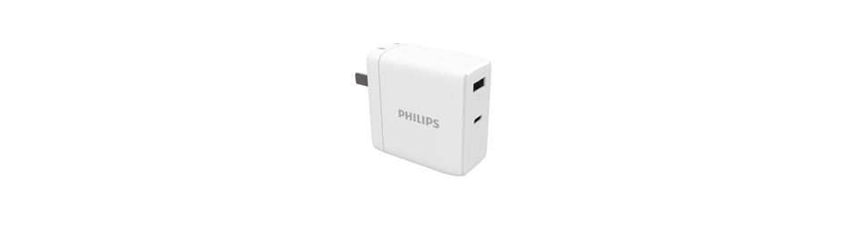 插壁式充电器，带 USB-A 和 USB-C 端口